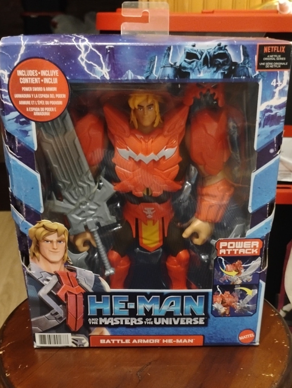 (D-14) Mattel He-Man Battle Armor Figure in Bright Red/Silver